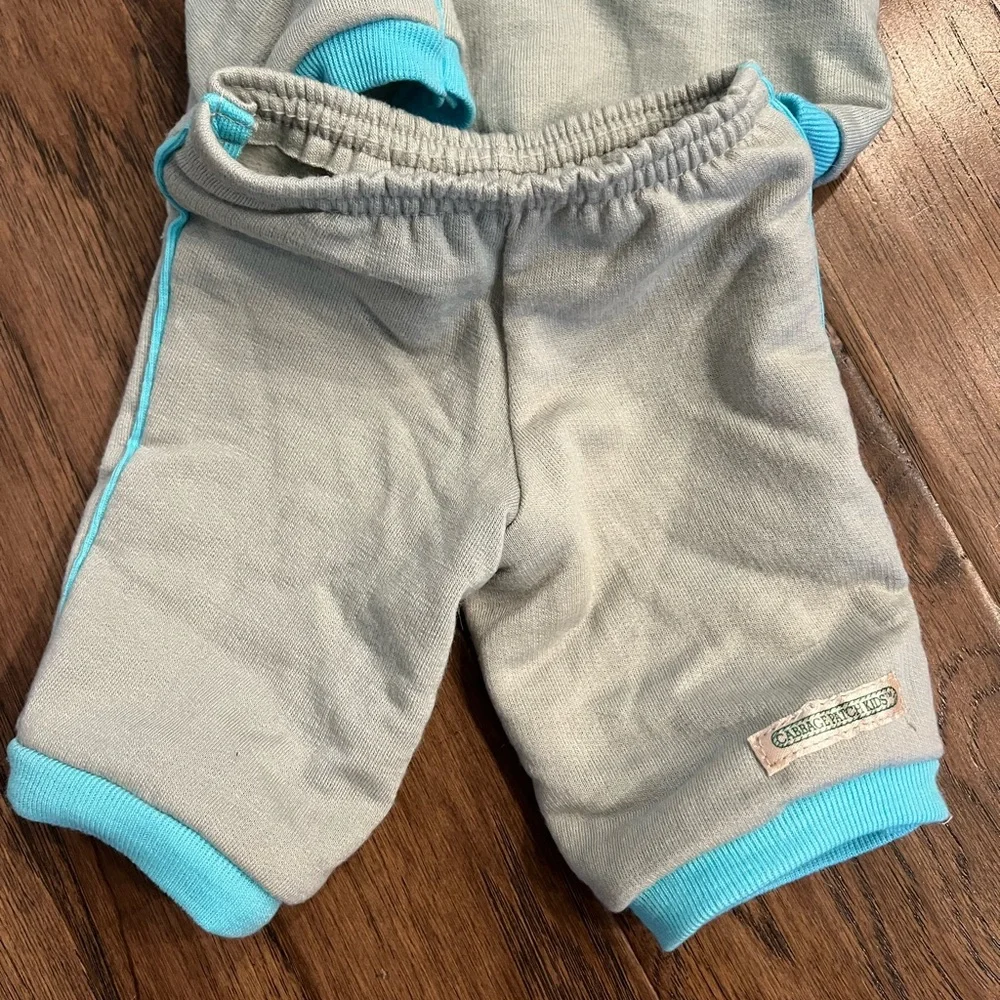 Vintage Cabbage Patch Gray and Blue Baby Doll Outfit Jogger with Cat Embroidery